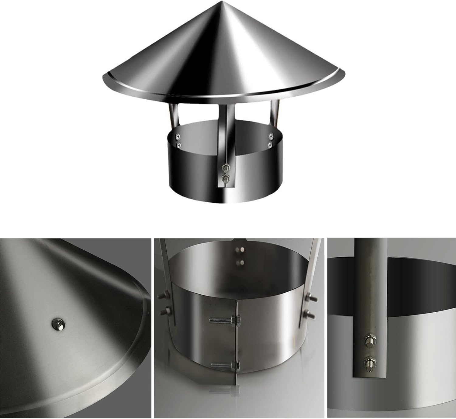 QWEASDF Chimney Cap,Galvanized Rain Cap, Chimney Caps, 304 Stainless Steel Fireplace Chimney Cover. Chimney Flue Cover with Bolts Screws, for Perfect Insulation Vent Cover,d8cm/3.15in