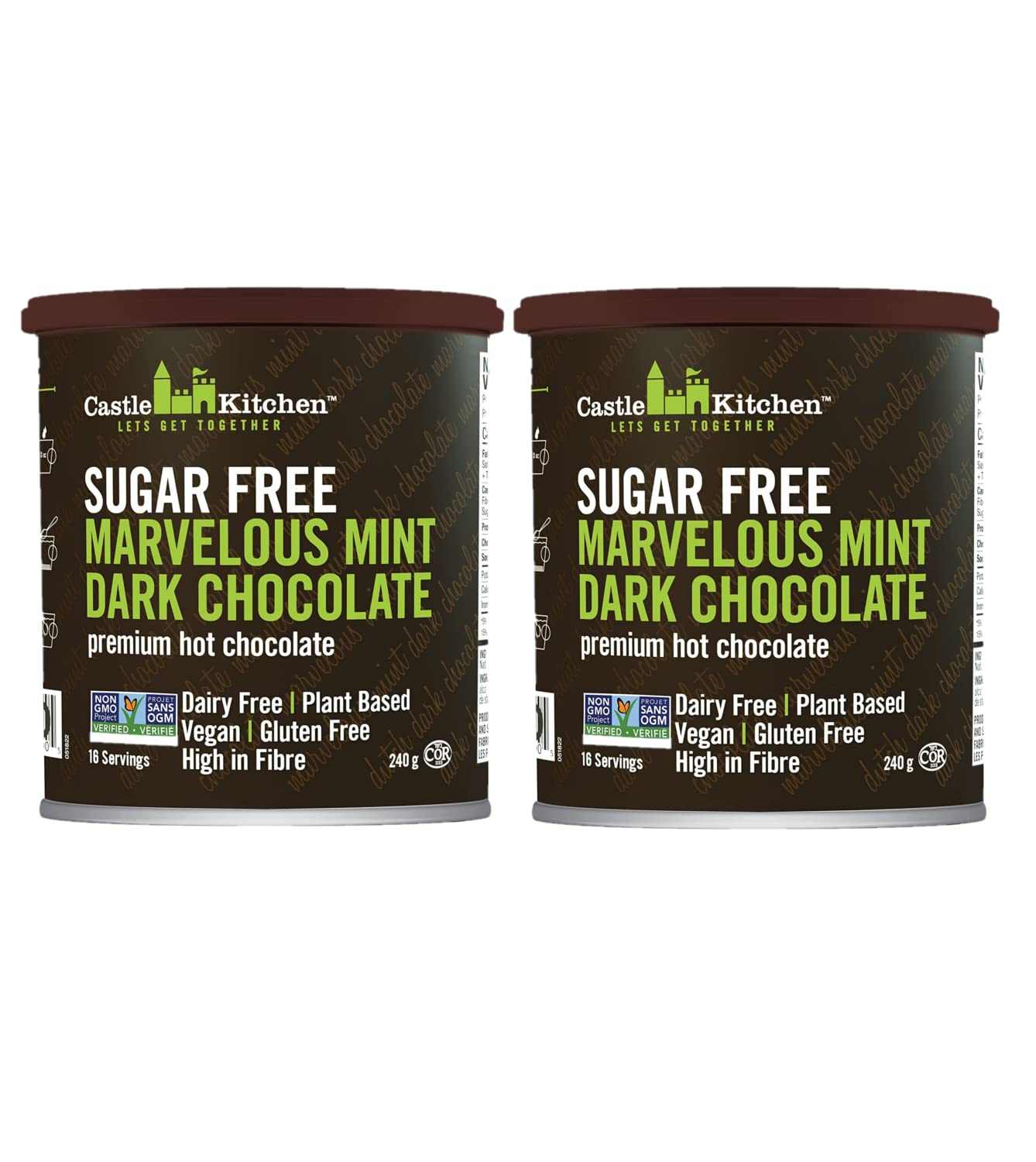 Castle Kitchen Sugar Free Double Dutch Dark Hot Chocolate (6 Pack) Premium Plant Based, Dairy Free, Gluten-Free, Vegan Hot Coca Mix - Just Add Water - 14 oz Can