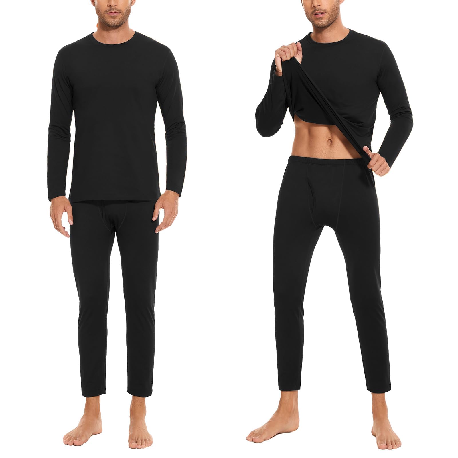 SIMIYA Conjunto de ropa interior térmica para hombre, ropa interior cálida con forro polar, parte superior e inferior ultraligeras con abertura, manga larga, ropa interior funcional de cuello redondo