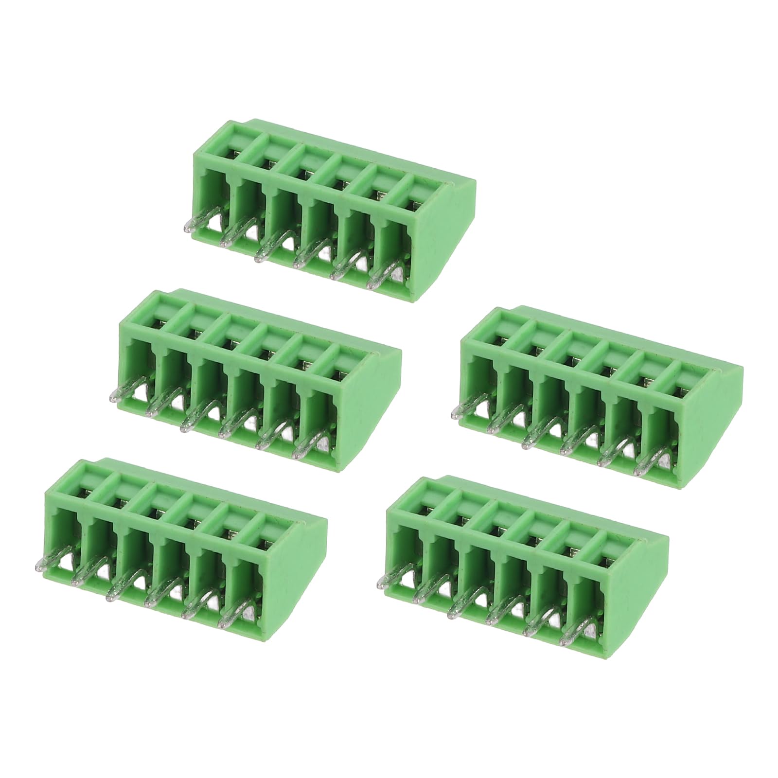 sourcing map 5Pcs 6 Pin PCB Mount Screw Terminal Block Connector 2.54mm 0.1 Inch Pitch, Green