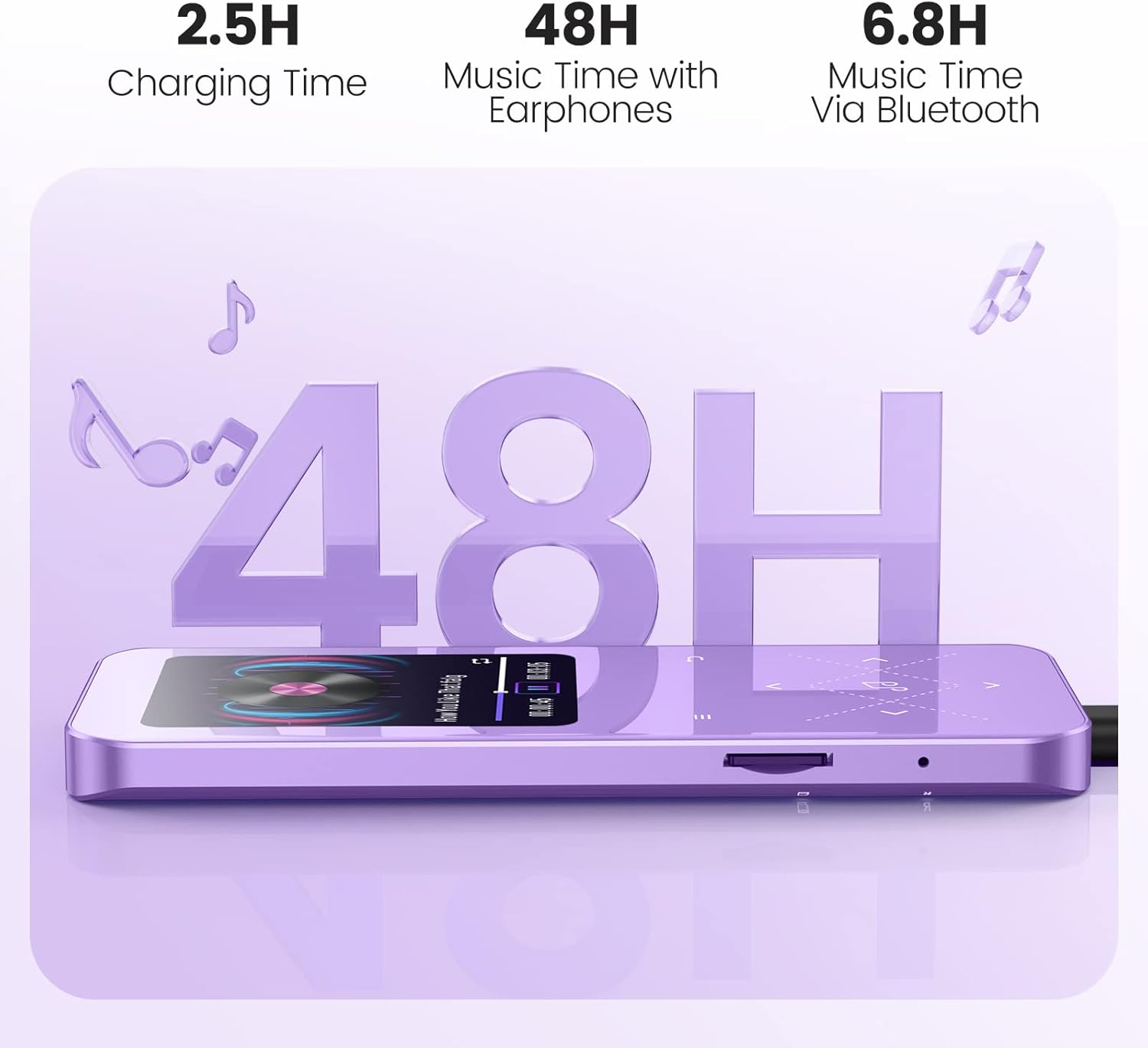 32GB MP3 Player with Bluetooth 5.3, AGPTEK A09X 2.4" Screen Portable Music Player with Speaker Lossless Sound with FM Radio, Voice Recorder, Supports up to 128GB, Purple - Image 3