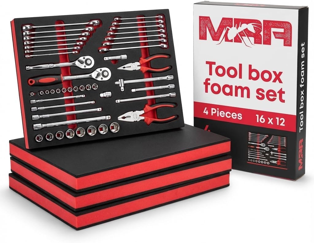 Toolbox Foam Inserts - 4 Pcs Cut-to-Fit Polyethylene Foam Sheets for Toolbox, Drawer, Cabinet, or Hard Case Organizer for Protection & Secure Equipment, Black & Red, 16 x 12 x 2 Inches