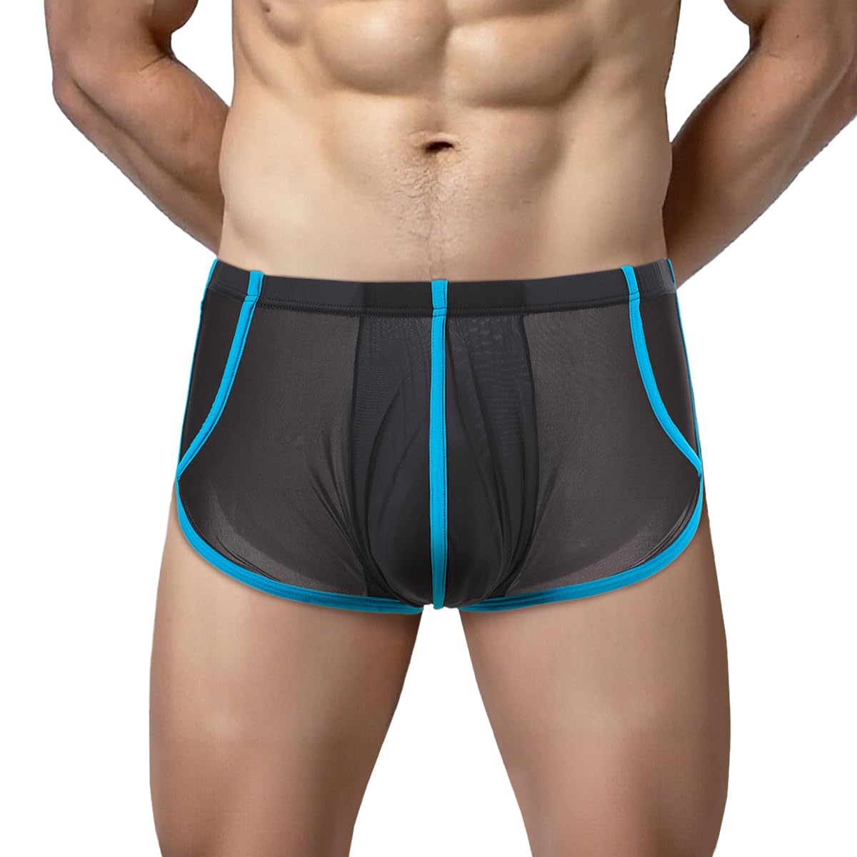 BIATWOWR Men's Boxershorts Sexy Sheer Mesh Panels Bold Colors Athletic Pouch Breathable Fashion Design