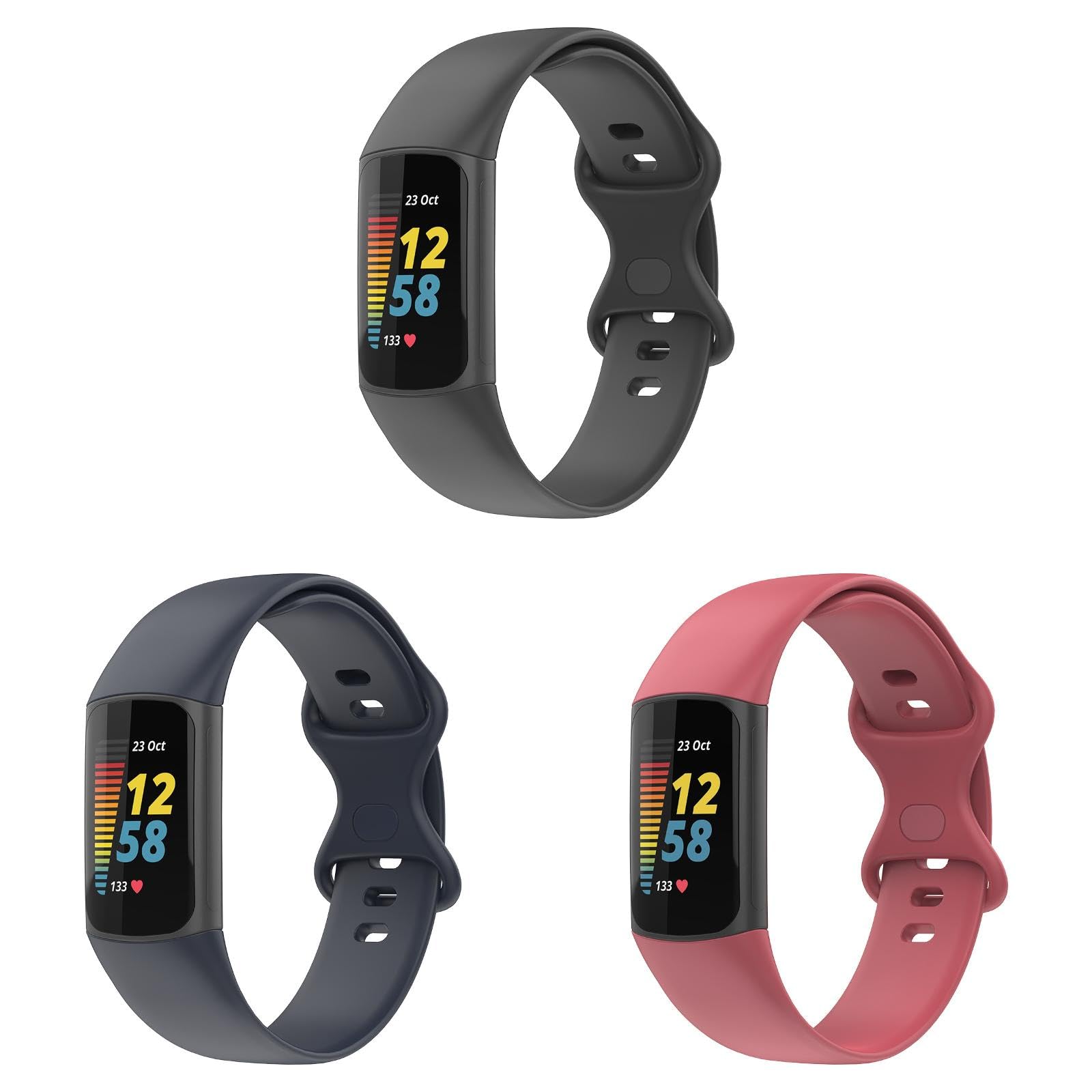 Straps Compatible with Fitbit Charge 6/Charge 5 Strap, 3 Pack Adjustable Replacement Wristband Soft TPU Sport Band for Fitbit Charge 6 Activity Tracker, (Large, Black/Blue/Red)