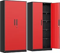 Vista 27 de INTERGREAT Gabinete de almacenamiento de metal con puertas con cerradura, gabinetes de almacenamiento de acero con cerradura con 2 puertas y Negro