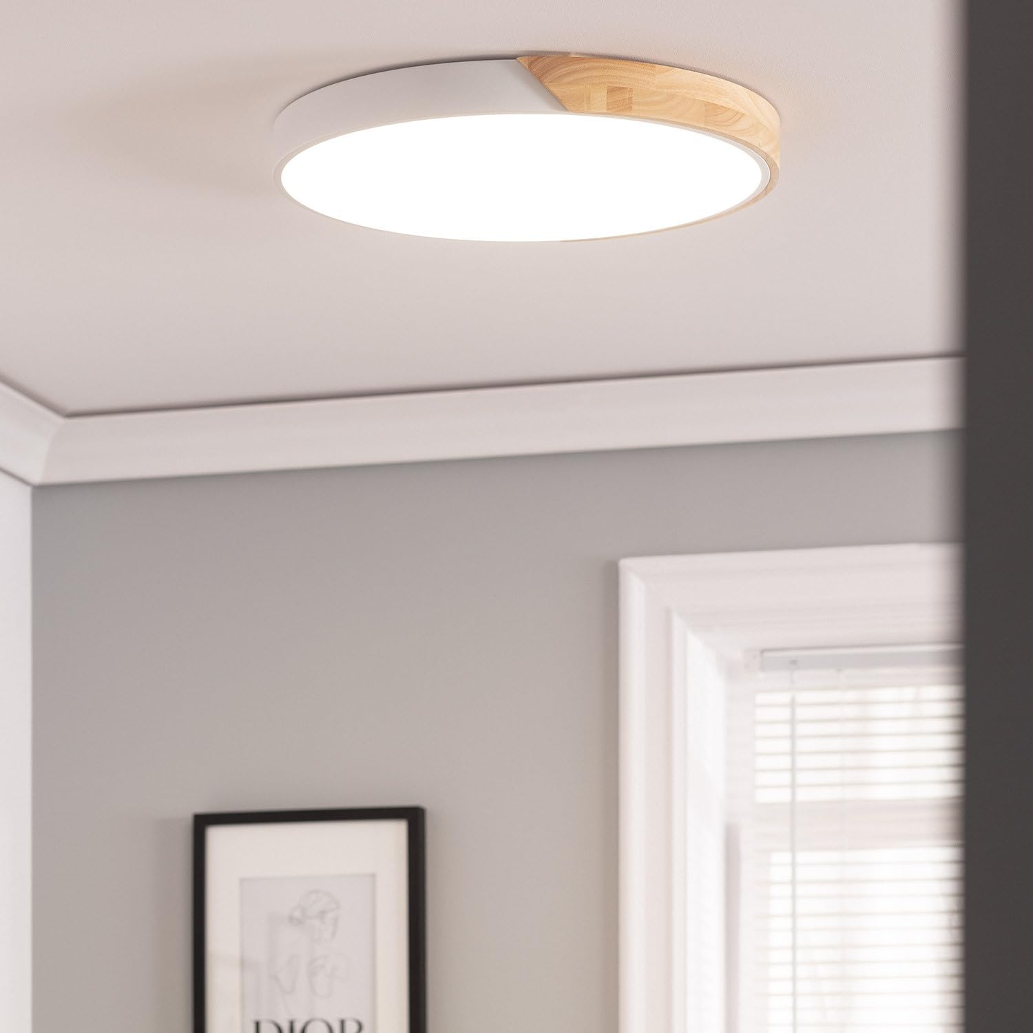 LEDKIA Plafón LED 36W Circular Madera y Aluminio Ø500 mm CCT Seleccionable | Ideal para Cocina, Comedor, Habitación