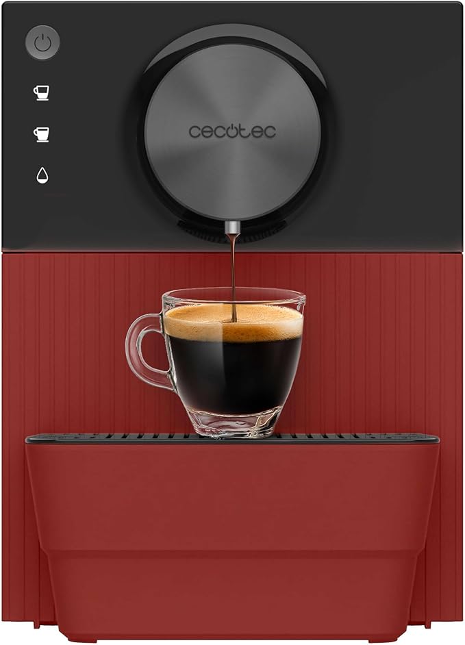 Cecotec Machine à Café Superautomatique Compacte Cremmaet Cube Rouge. 1350W, Professionnelle, Système de Pressage, Pré-Infusion, 19 Bars, Système Thermoblock, 5 Niveaux de Mouture, Contrôle Tactile