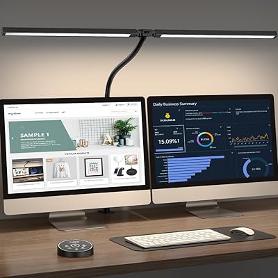 Led Desk Lamp for Office Home - Eye Caring Architect lamp with Clamp,Dual Screen Computer Monitor Gooseneck Smart Light: 24W 5 Color Flexible Adjustable Lighting Table Lamp for Study Drafting