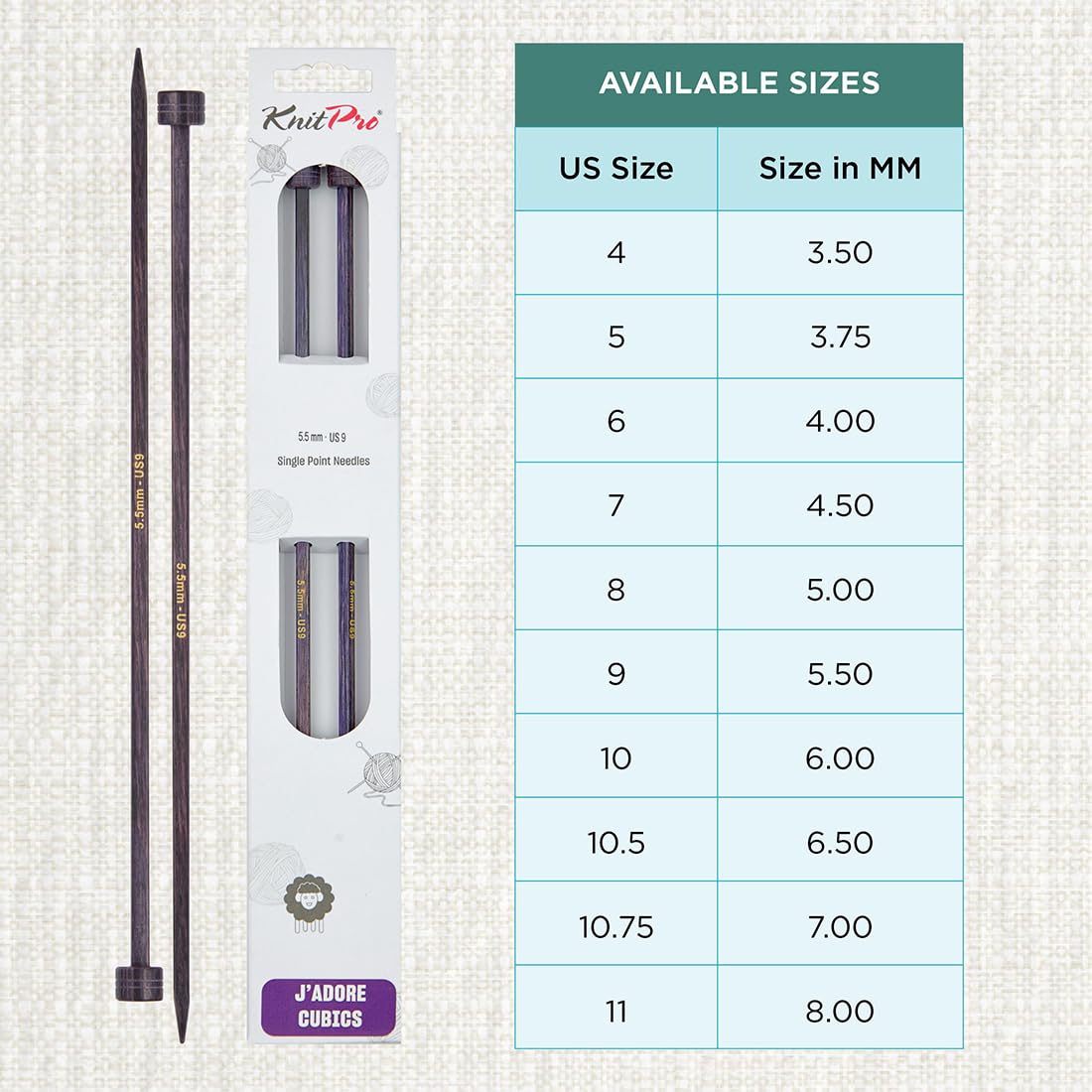 KnitPro J’Adore Cubics Single Pointed Needles 14" (35cm), Lavender, 5.50mm - Image 4