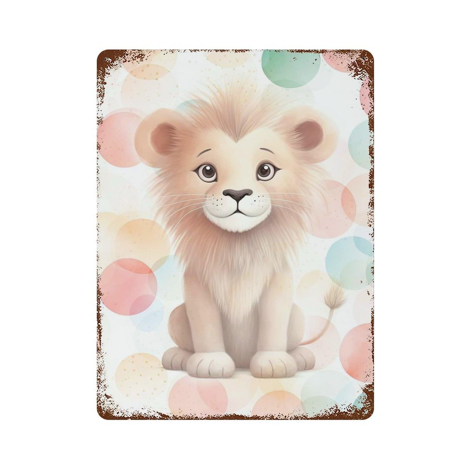 Rust Effect Tin Sign with Lion Cub Design 15.7"x11.8", for Pub, Kitchen And Man Cave Decor, Industrial Home Decor