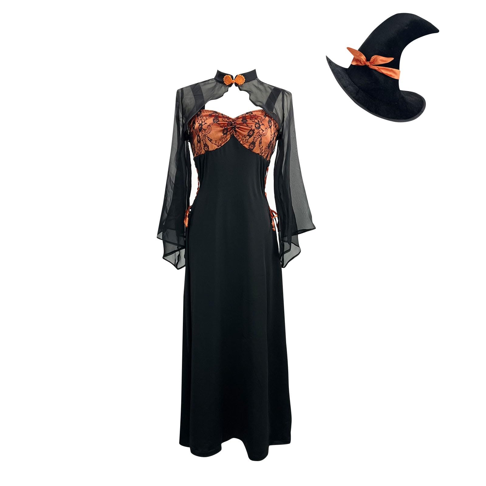 Robe Médiévale Femme Gothique - Manches évasées, Longueur Maxi, Ceinture Cuir - Pour Cosplay, Halloween, Renaissance