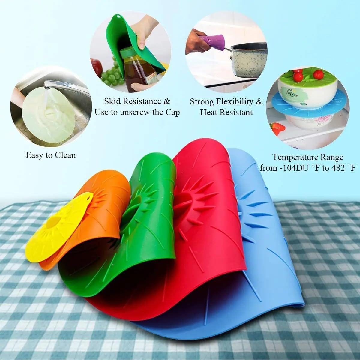 5 Pcs Silicone Lids, Heat Resistant Food Silicone Suction Lids, Microwave Splatter Covers, Natural Grip Reusable Bowl/Cup/Pot/Plates Covers, Fridge Oven Dishwasher Safe