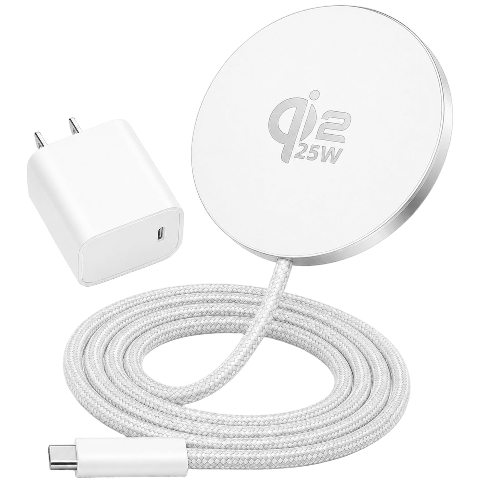Caricabatterie wireless magnetico Qi2.2 da 25 W con adattatore PD da 35 W, pad di ricarica rapida per iPhone 17/16/15/14/13/12 (bianco)