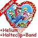 Produktbild Folienballon Set * SUPER MARIO * + HELIUM FÜLLUNG + HALTE CLIP + BAND * // Aufgeblasen mit Ballongas // Deko Geburtstag Folien Ballon Luftballon Luigi Peach Toad Herz