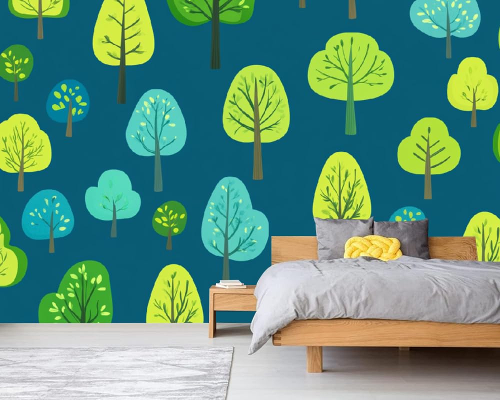 Mural de pared para dormitorio Árbol Del Bosque Vinilos de pared impermeables autoadhesivos grandes Caricatura De Paisaje Natural Póster para sala de estar habitación infantil fondo de TV 200x140cm