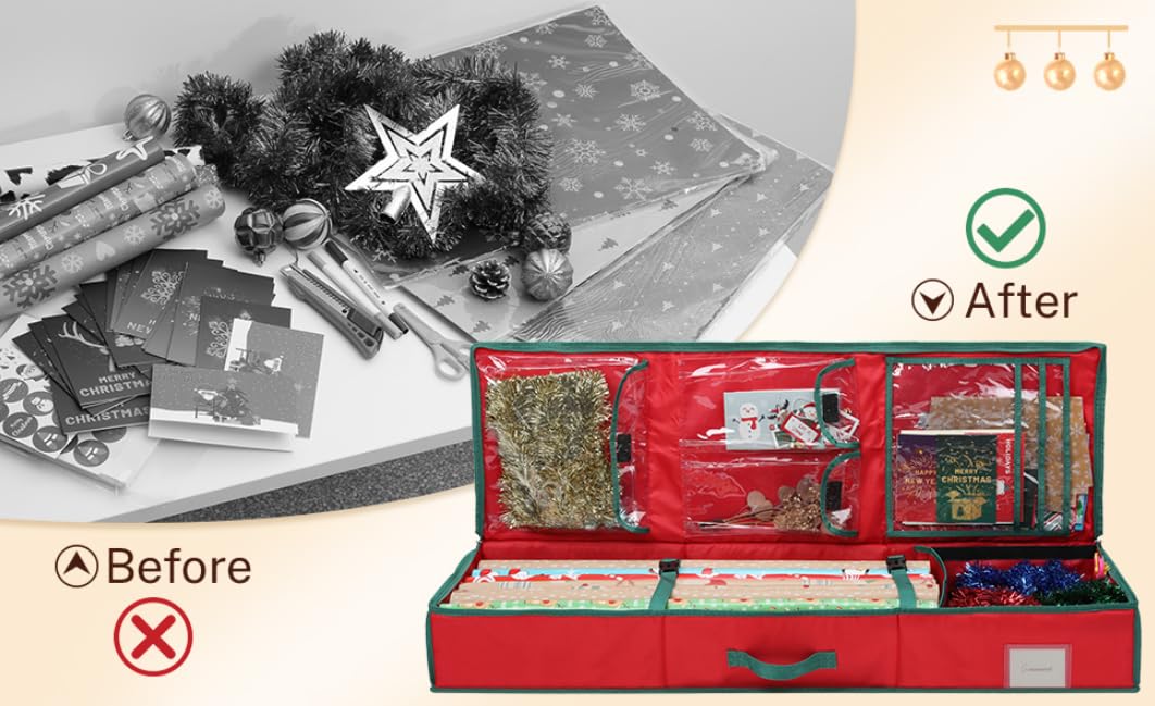 Premium Geschenkpapier-Organizer mit Innentasche -, Weihnachtsdekorations-Organizer, 600D reißfeste Aufbewahrung für Geschenkpapier, Schleifen Bänder Etiketten Zubehör - Grün