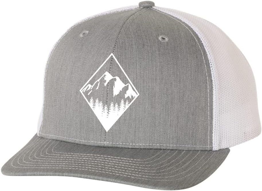 Trenz Shirt Company Men's Retro Geometric Diamond Mountain Outdoors Woodland Embroidered Mesh Back Trucker Hat