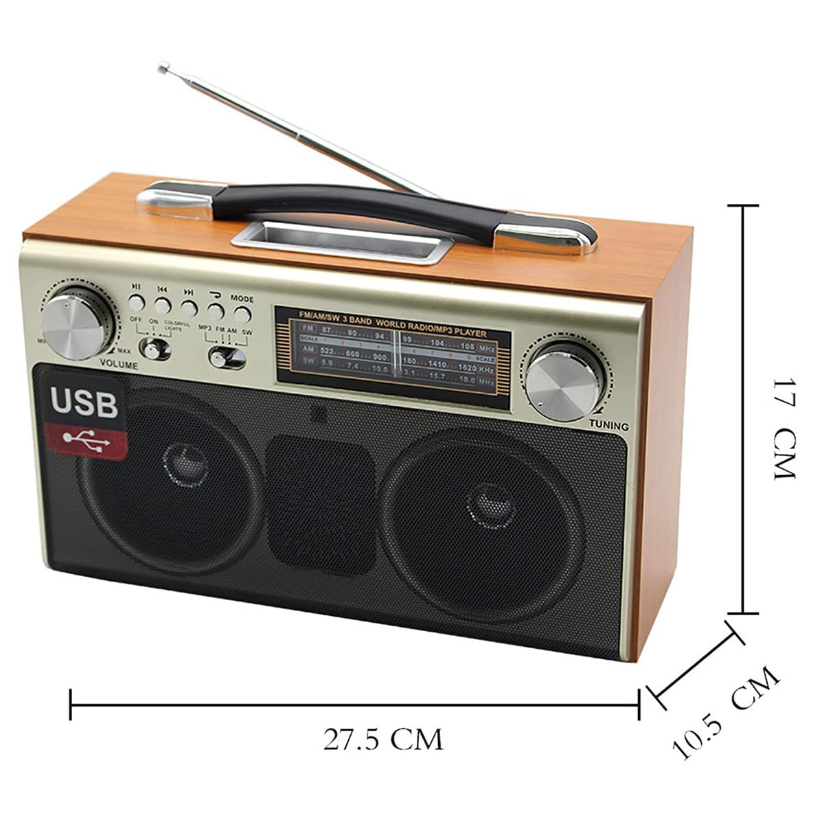 Radio Bluetooth, Radio FM, Radio Cassette Retro, Radio DSP, Reproducción Estéreo, Soporte para Tarjeta TF/Reproducción SD/USB, Estilo Retro Clásico, Recargable por USB