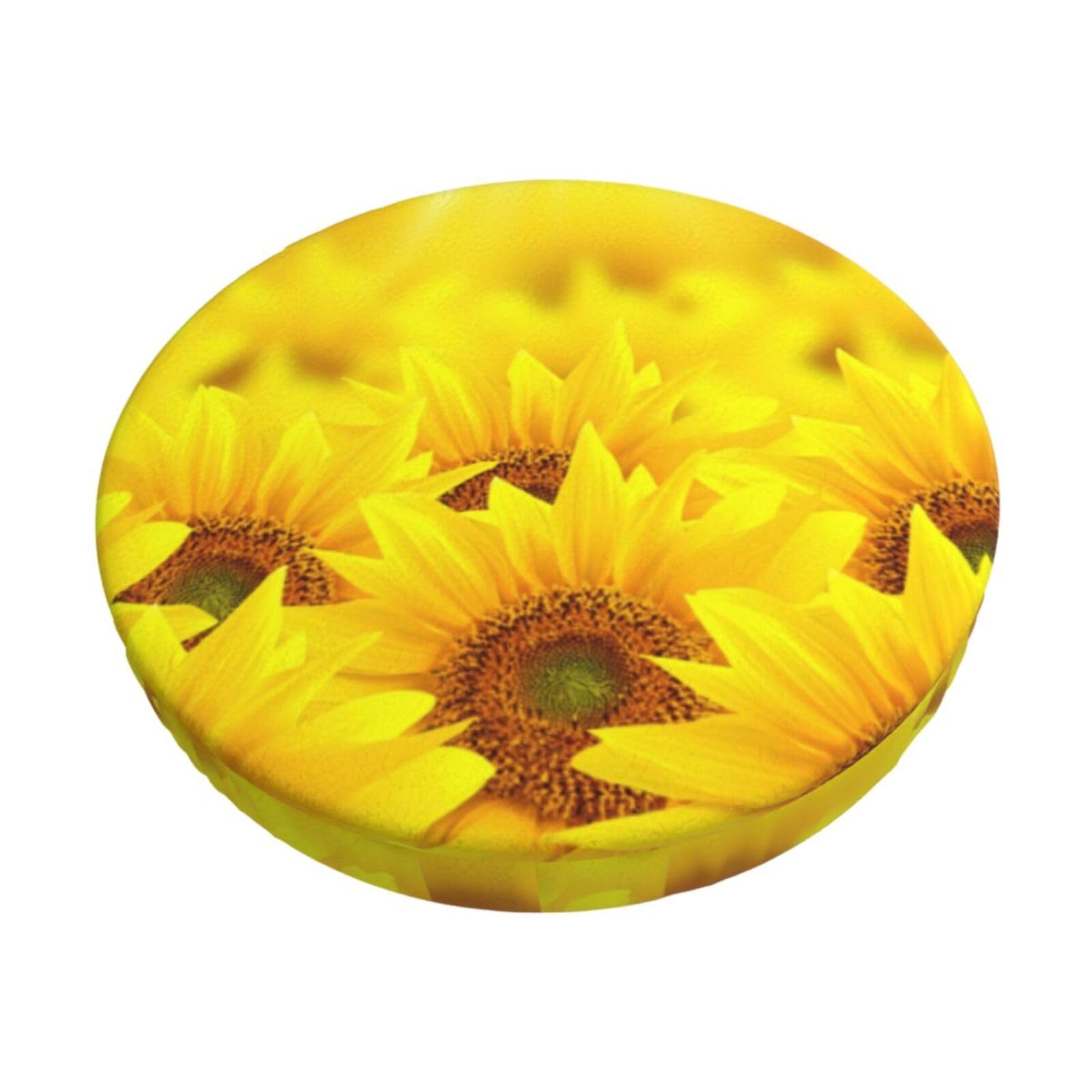 ACVnbm Yellow Sunflower Print Round Bar Chair Cushion Cover, Elastic Chair Protector For Kitchen Bar Dining