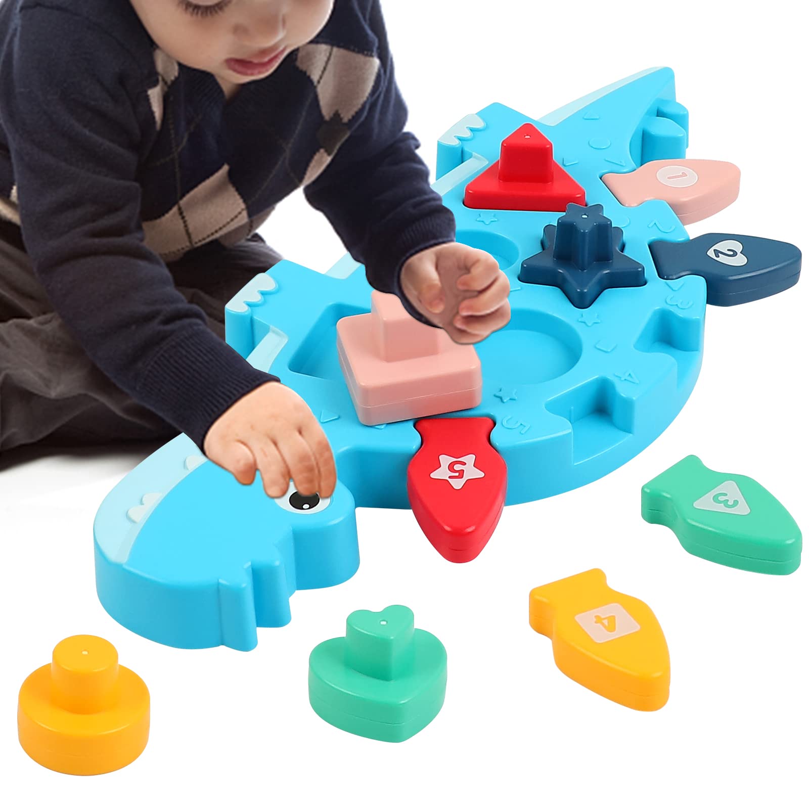 YADIMI Baby Shape Sorter Toy, Baby Montessori Toys Shape Sorter Learning Educational Sensory Toys Dinosaur Toys Numbers Shapes Recognition Toys for Babies 1 2 3 Year Olds Birthday Gifts
