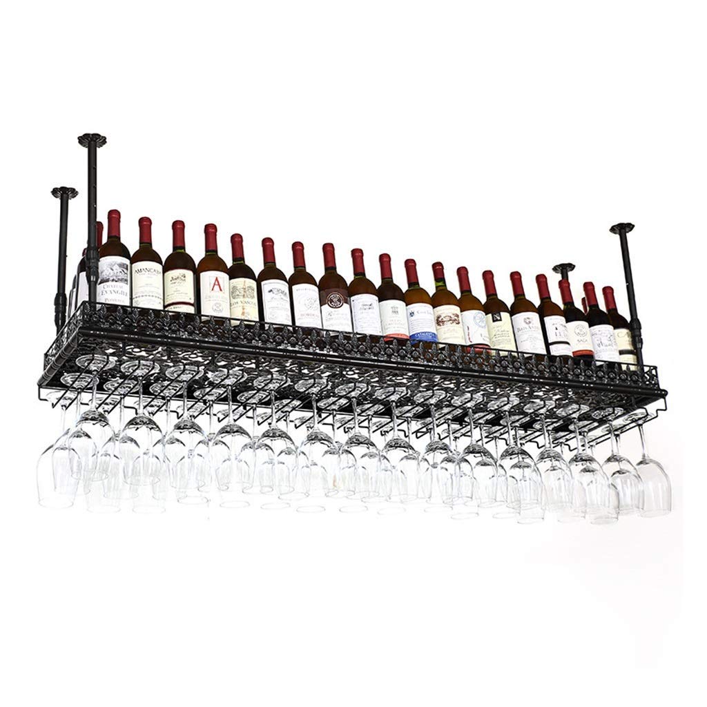 Casier à vin noir avec support verres suspendus range-bouteille vertical pliant