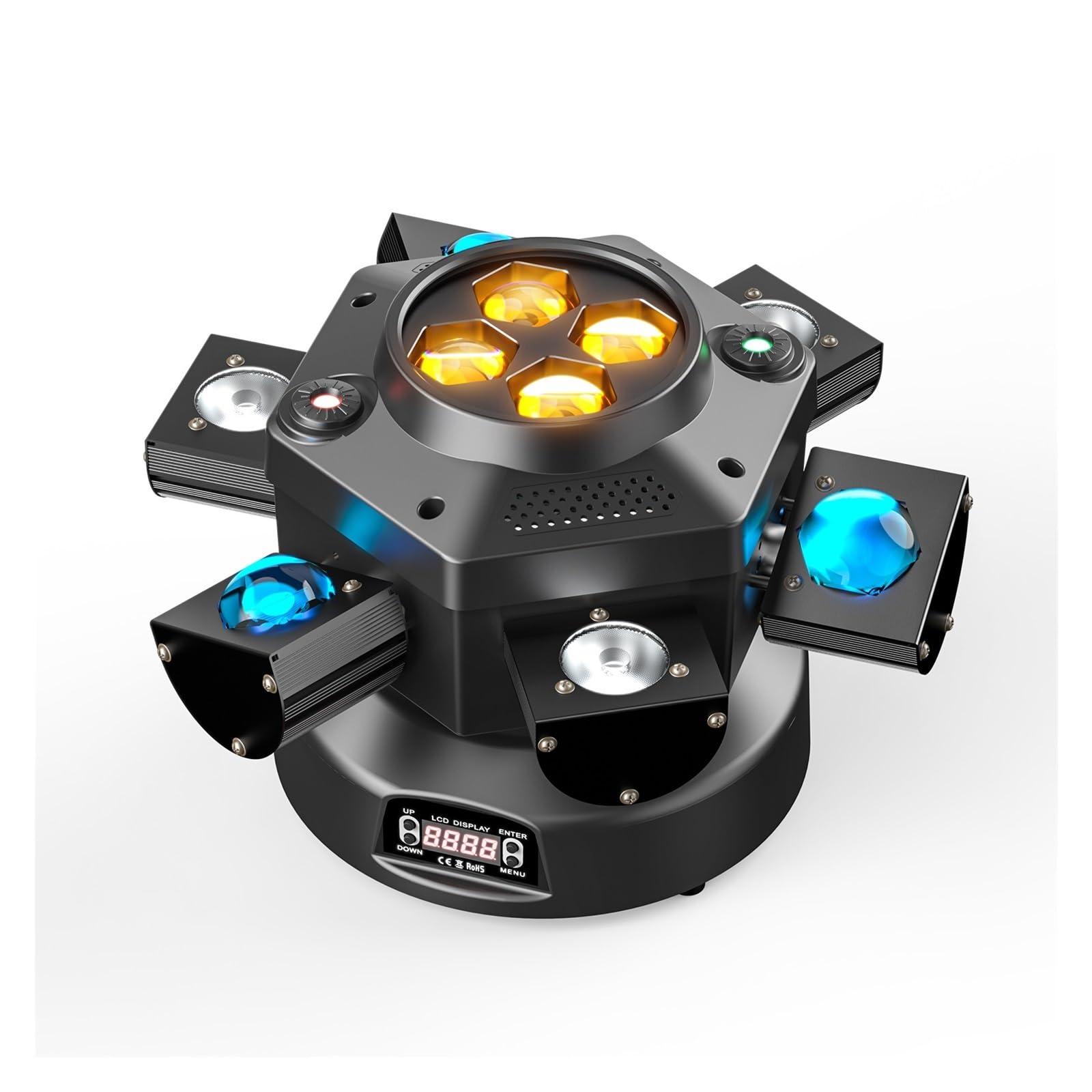 Proyector de efectos de luz de escenario RGBW con cabezal móvil de seis brazos de 150 W for DJ, fiestas, conciertos, iglesias, bodas y teatros para diversas ocasiones