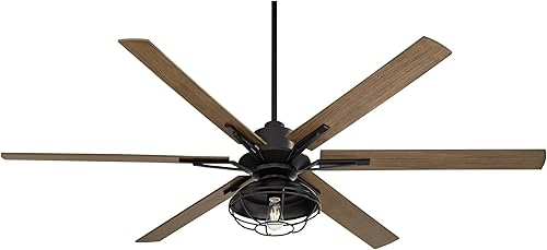 Miniatura 7 de Casa Vieja Expedición - Ventilador de techo moderno industrial rústico para exteriores con luz LED, control remoto, jaula de madera de roble negro