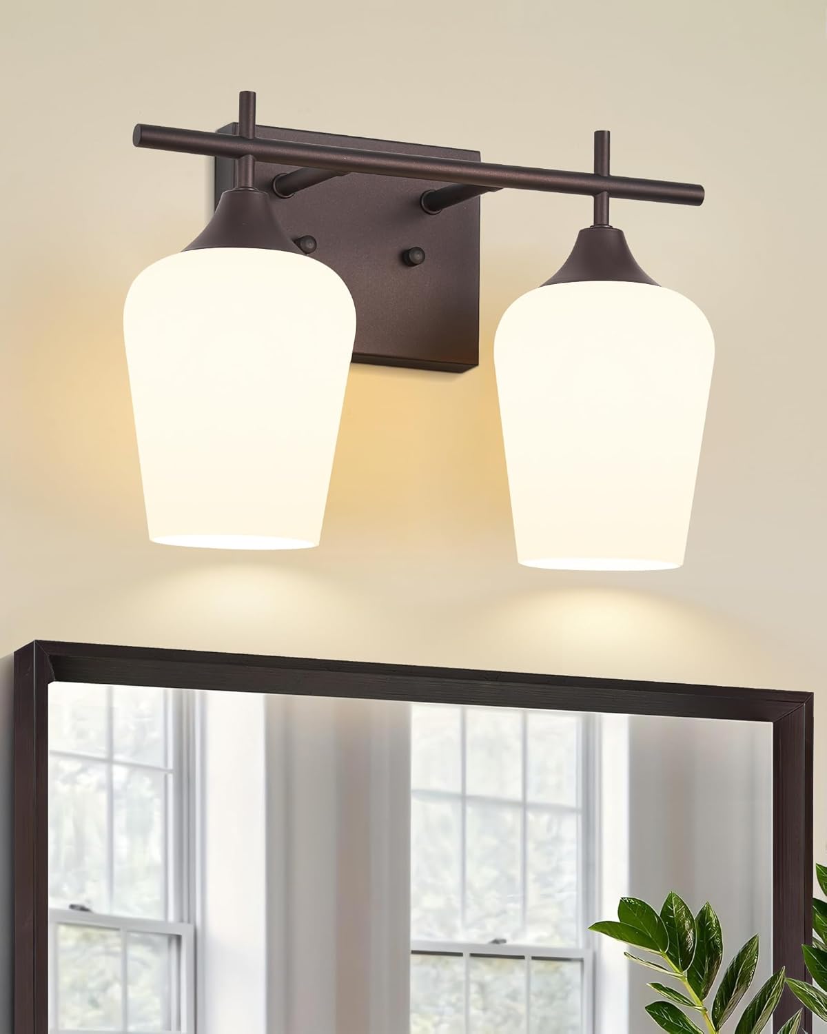 Oil Rubbed Bronze Bathroom Light Fixture, 2 Lights Bathroom Vanity Lights Over Mirror with Milk Glass, Modern Farmhouse Bath Wall Sconce Light, OS-YQ9167-2AW