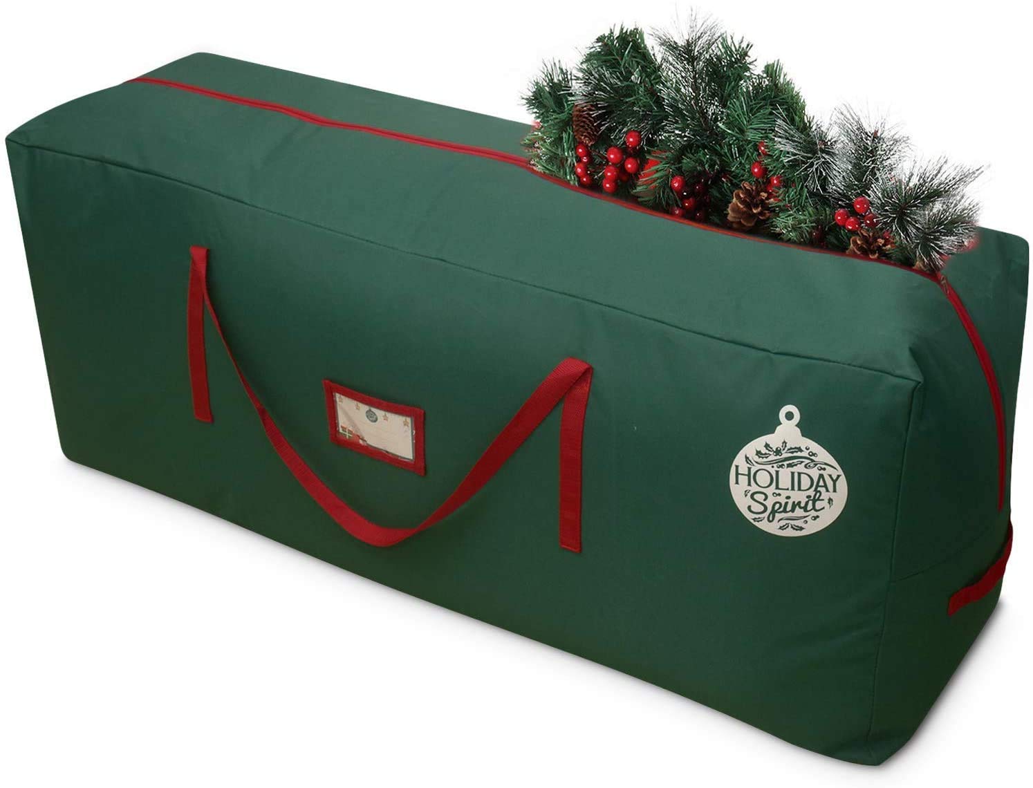HOLIDAY SPIRIT Heavy Duty Canvas Bags for Christmas Tree - Waterproof Storage Bag with Reinforced Handles and Dual Zipper for 9 Ft Tree - 600D Oxford
