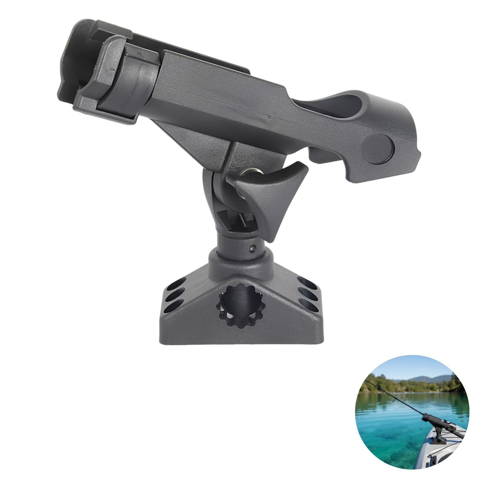 Angelrutenhalter 360 Grad verstellbar, robuster 1,5 Zoll (40 mm) Innensockel, Dual-Use Design, Kajak-Rutenhalter für Marine, Yacht, Floß und Angeln, schwarze Nylonhalterung