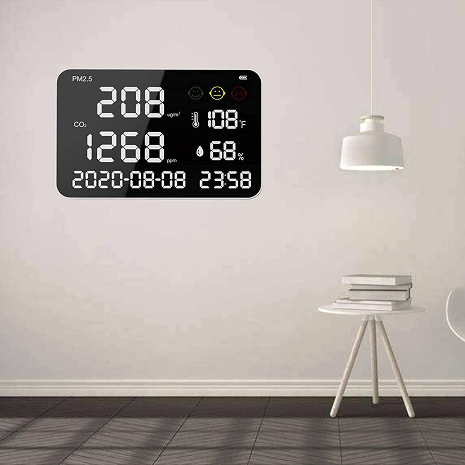 Detector de Calidad del Aire, Monitor de dióxido de Carbono PM2.5 para Interiores montado en la Pared, Pantalla Digital LED, Detector de Temperatura y Humedad