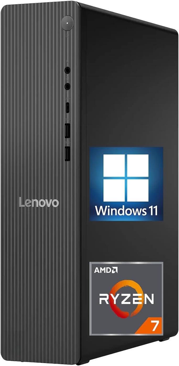 IdeaCentre Slim Tower Desktop Computer, AMD Ryzen 7 250 | Up to 5.1GHz, 16GB DDR5 RAM, 512GB SSD, AMD Radeon 780M Graphics, HDMI + DisplayPort, Wi-Fi 6, Wired Keyboard & Mouse, Win11