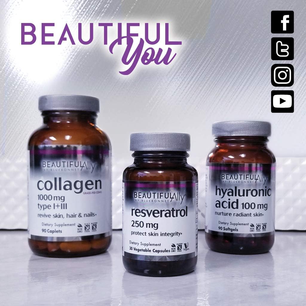 Bluebonnet Nutrition Beautiful Ally Resveratrol 250mg, Best for Skin, Antioxidant, Beauty Nutrient, Vegan, Vegetarian, Non GMO, Gluten Free, Soy Free, 60 Vegetable Capsules, 60 Servings