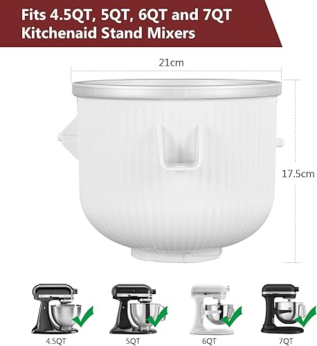 Miniatura 6 de Accesorio para máquina de helados Kitchenaid, cuenco de helado congelado de 2 cuartos para batidora de pie de 4.5567QT, máquina de helado sorbete