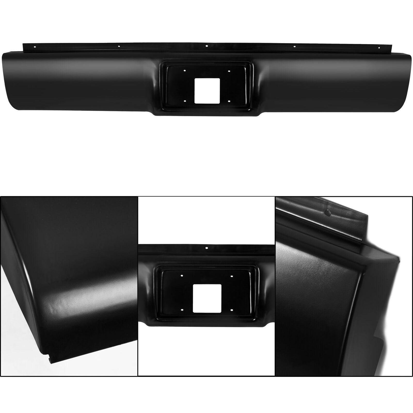 YIZISECCE Rear Bumper Roll Pan w/License Plate Steel for C/K 1500/2500/3500 1988-1998 for R/V 3500 1989-1991 for R2500 1989 for R20 1988 for R30 1988 for V30 1988 Black Primed BIK10522