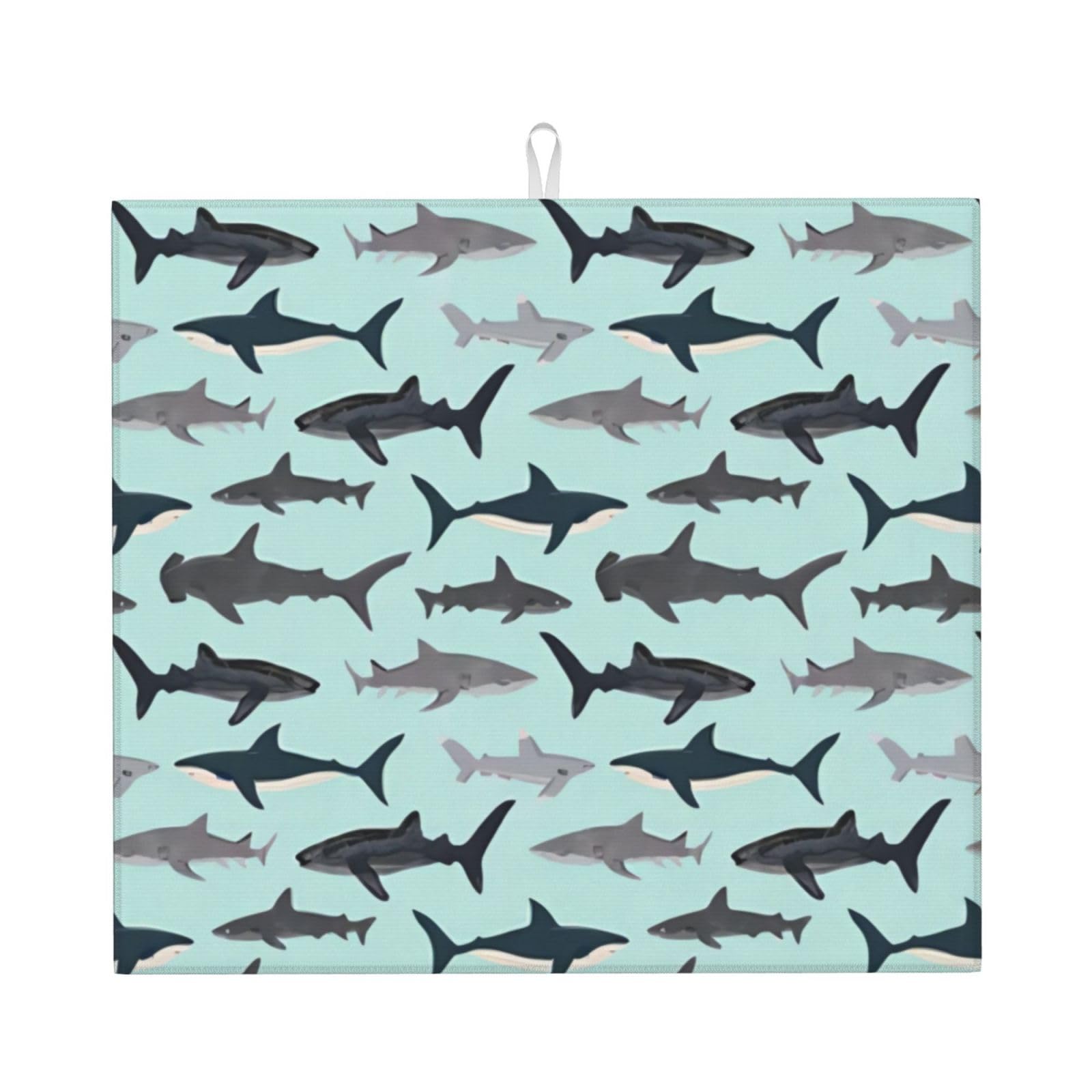 Yyhhaofa Black Shark Prints Kitchen Drying Mat – Absorbent Dish Throw For Countertops, Non-Slip Quick-Dry Layer With Stylish Prints