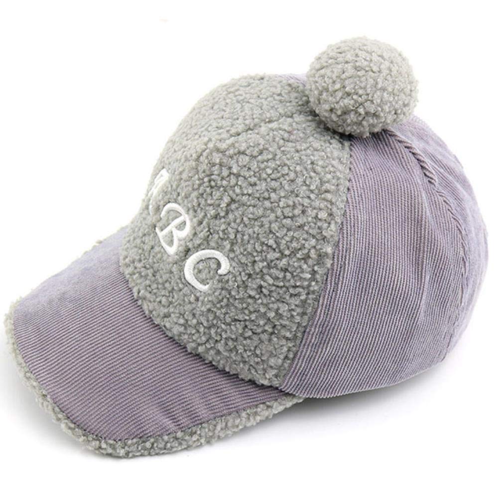Baby Baseball Hat Boy Girls Hats Letter Print Cute Newborn Children Corduroy Cap Pompom Kids Autumn Winter,gray ABC