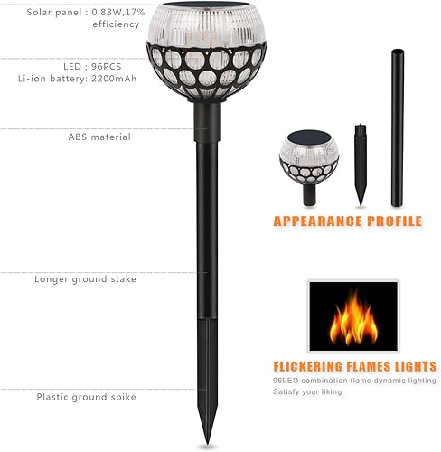Miniatura 3 de Paquete de 2 luces solares, linternas de llamas parpadeantes impermeables para exteriores, focos solares para decoración de paisaje, iluminación del