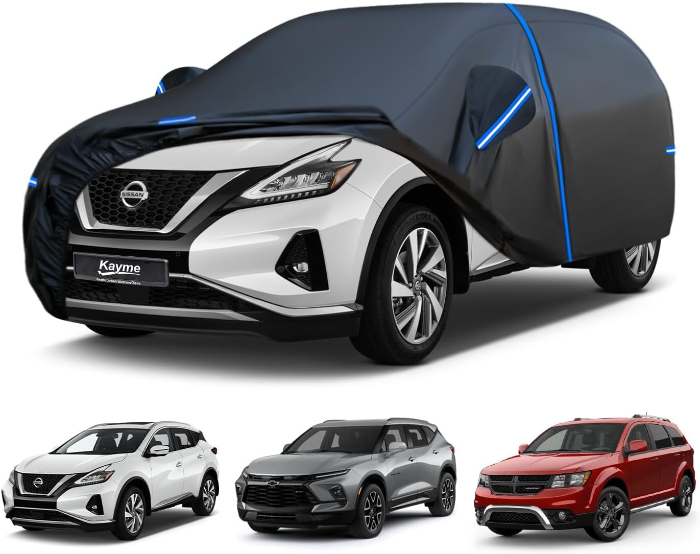 Kayme SUV Car Cover Custom Fit for Chevy Chevrolet Equinox, Jeep Cherokee, GMC Terrain, Windproof Upgraded & 100% Waterproof All-Weather Full Exterior Cover Snow Protector with Door Zipper and Towel.