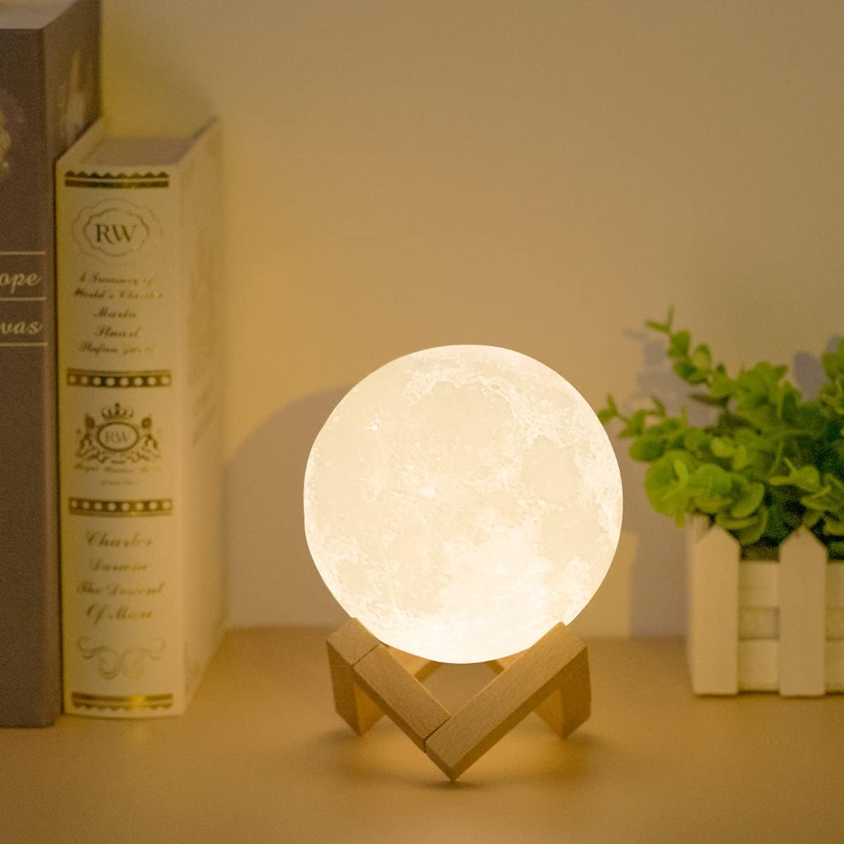 Moon Lamp 4.7 inches with Stand Adjustable Brightness and Warm White/Cool White Color, USB Charging Cable. Romantic Moon Light Will Birthday Gifts for Women, Men, Kids, Child, and Baby (4.7 inches)