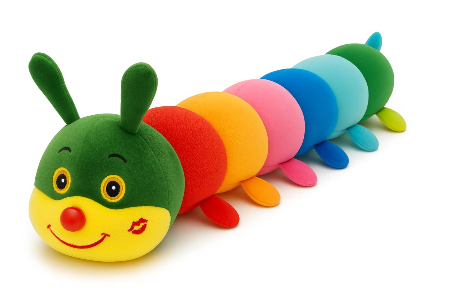 Rainbow Caterpillar Soft Toy for Kids | Ultra Soft Long Plush Pillow Toy for Boys & Girls | Multicolor, Kiss Print Face, Hugging & Sleeping Pillow for Baby Room Decor (Approx. 70 cm-image-4