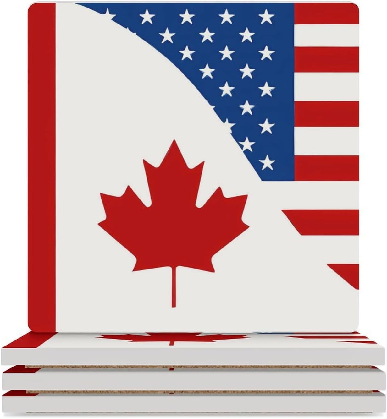 Canada U.S. Flag Funny Ceramic Coasters for Drink Absorbent Cup Holders Tabletop Protection
