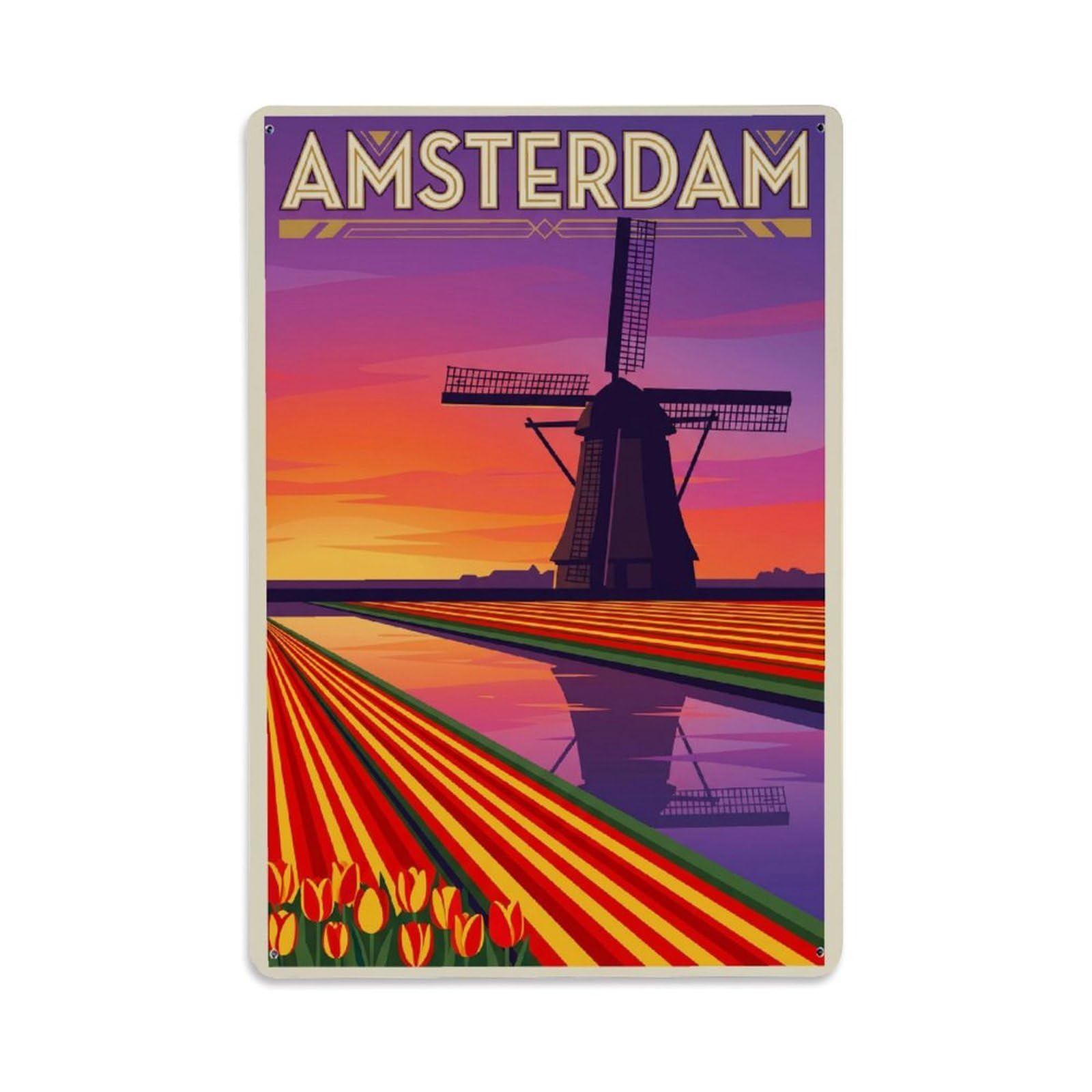 Vintage Travel Amsterdam Netherlands Ideal Metal Tin Sign