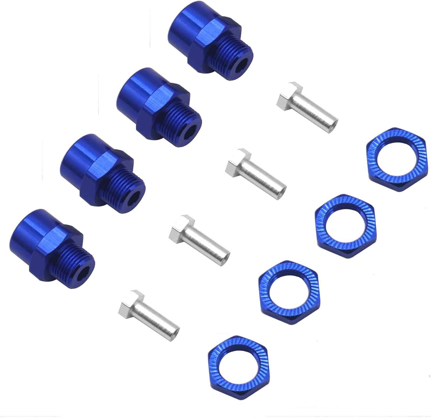4Pack Share Goo Metal 12mm to 17mm Wheel Hex Drive Hub Adapter Conversion 15mm Offset Extension Compatible with Tamiya Axial RC4WD Traxxas HPI Himoto HSP 1/10 RC Car Buggy Truck Tires (Blue)