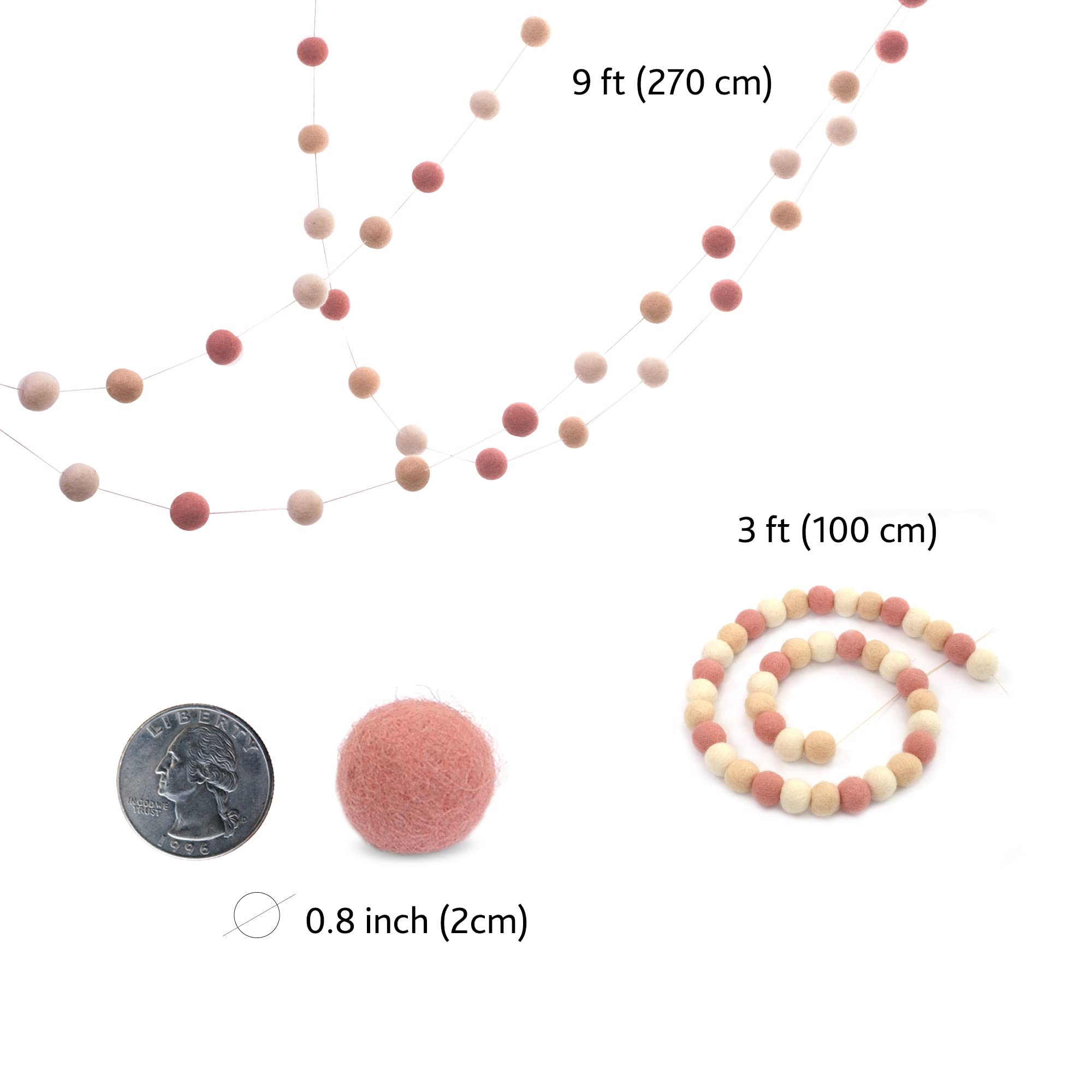 Glaciart One Girlanda z filcowej kuli, girlanda z pomponami, 40 bombek, 3 pastelowe kolory, dekoracja do pokoju dziecięcego, proporczyki, dekoracja urodzinowa, karnawał, rekwizyt do zdjęć