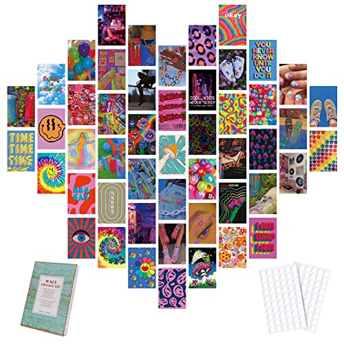 50 Kit de Collage Mural Rétro Images Esthétiques Ensemble de Photo Décoration Aesthetic Affiches Mur Art Photo Collection Décoration de Chambre pour Les Adolescents Fille et Farçon (Fluorescence) Cover