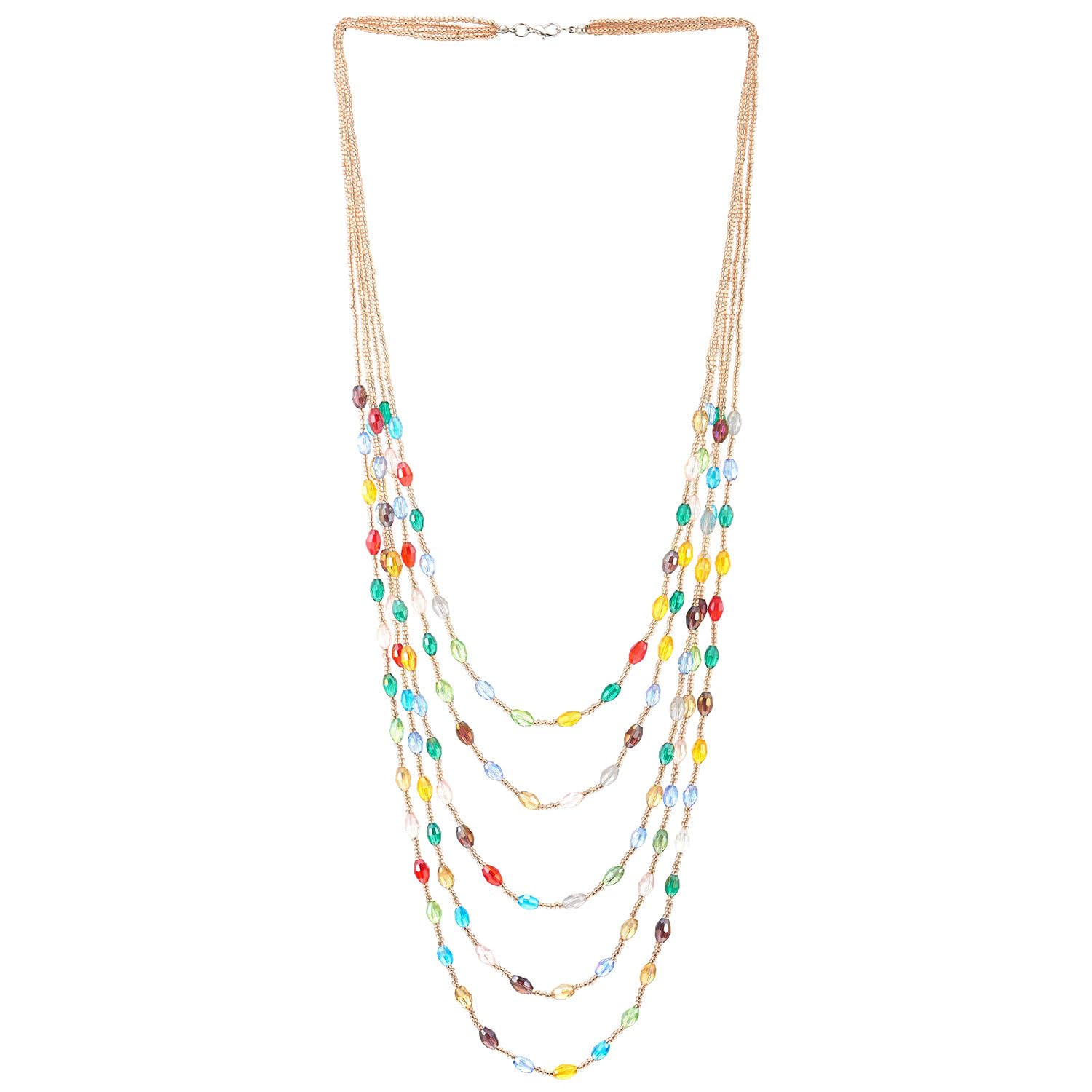 COOLSTEELANDBEYOND Champán Oro Statement Collar Multi Capas Largo Cadena con Oval Cristal Cuentas Encantado con Colgantes Colgante