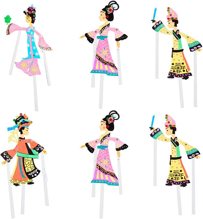 Chinese Shadow Puppet Toy Kit: 6pcs Fairytale Shadow Puppet Model Toys Traditional Shadow Puppetry DIY Making Accessories for Kids Random Style