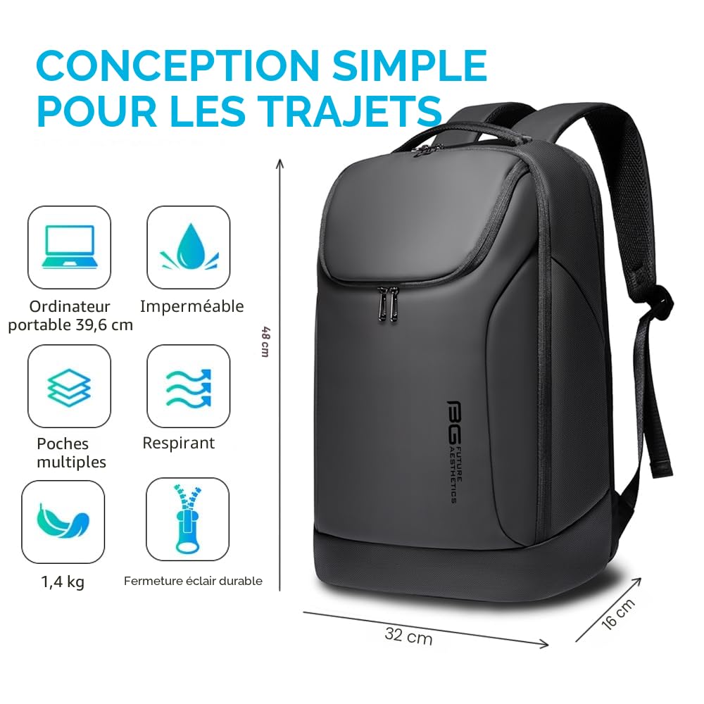 BANGE Business Smart Backpack Waterproof 15.6 Inch Laptop Travel Durable Black
