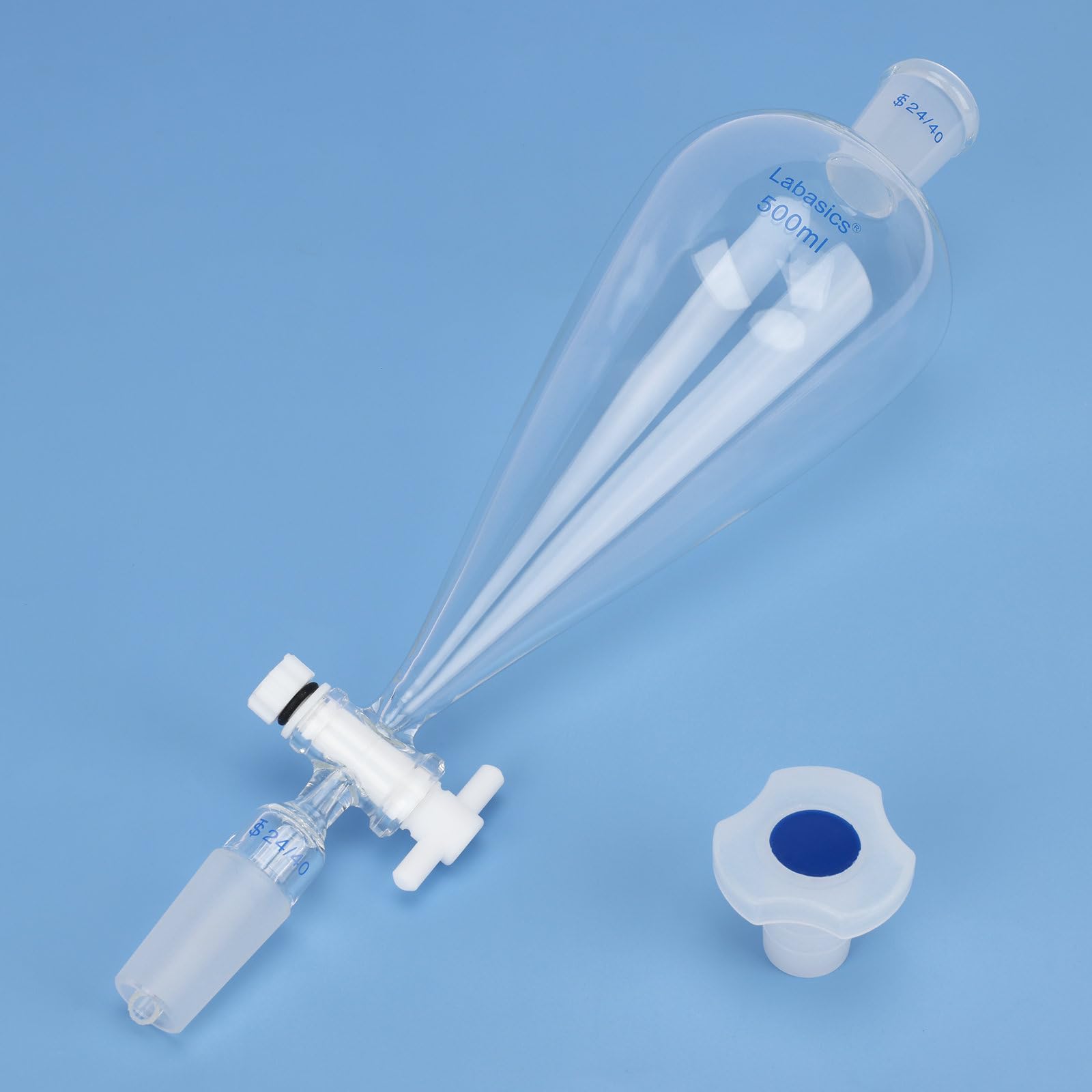 Labasics Entonnoir Séparateur Conique en Forme de Poire 500 ml avec Robinet PTFE, Verre Borosilicate Épais et Joints 24/40